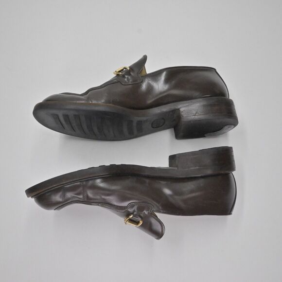 Vtg GUCCI Horsebit Loafers Womens Sz 7 Brown Leather Gold Round Toe Slip On 90s - Picture 9 of 12